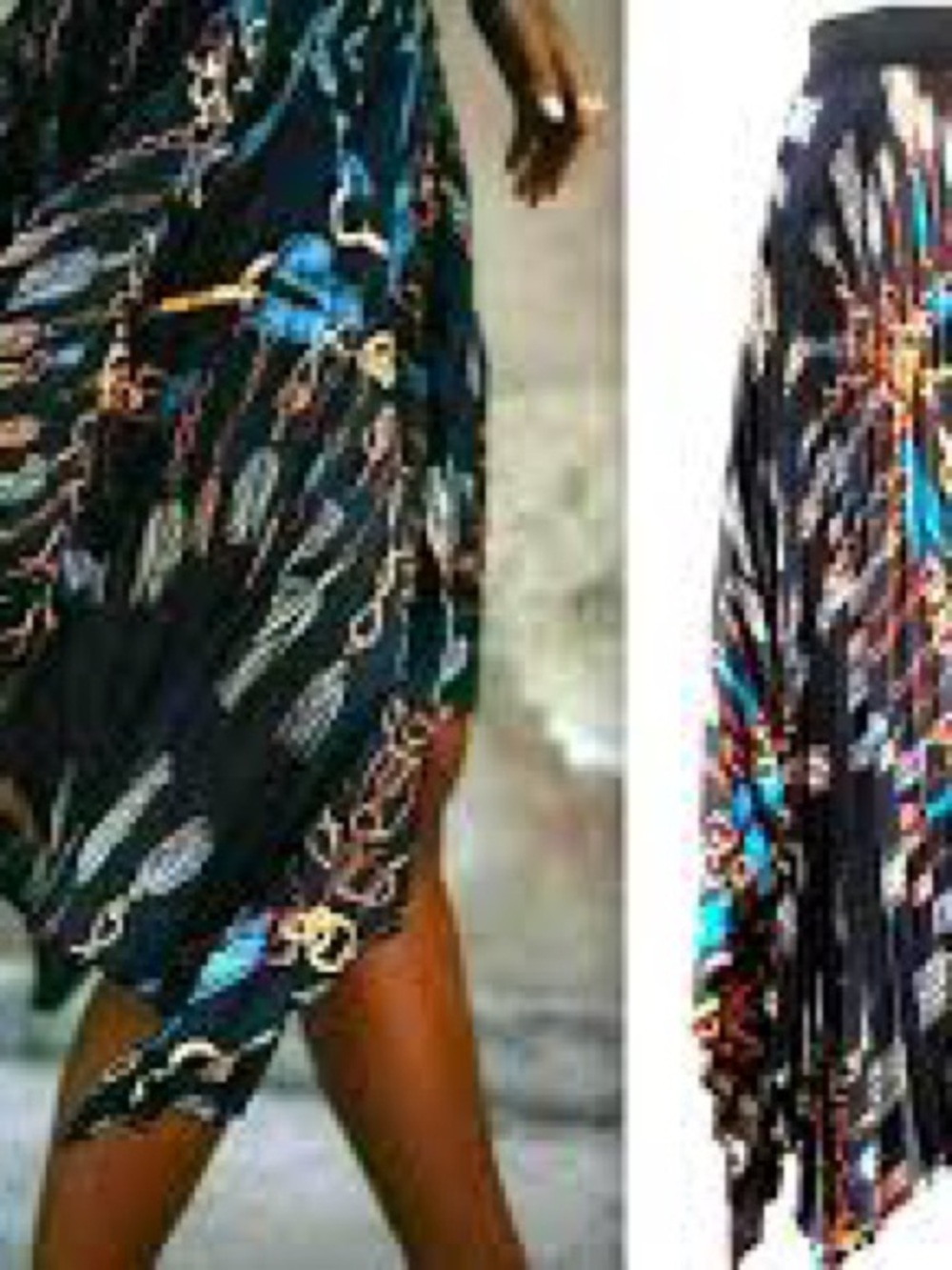 Zara Black Pleated Asymmetrical Skirt with Chain & Tassel Print